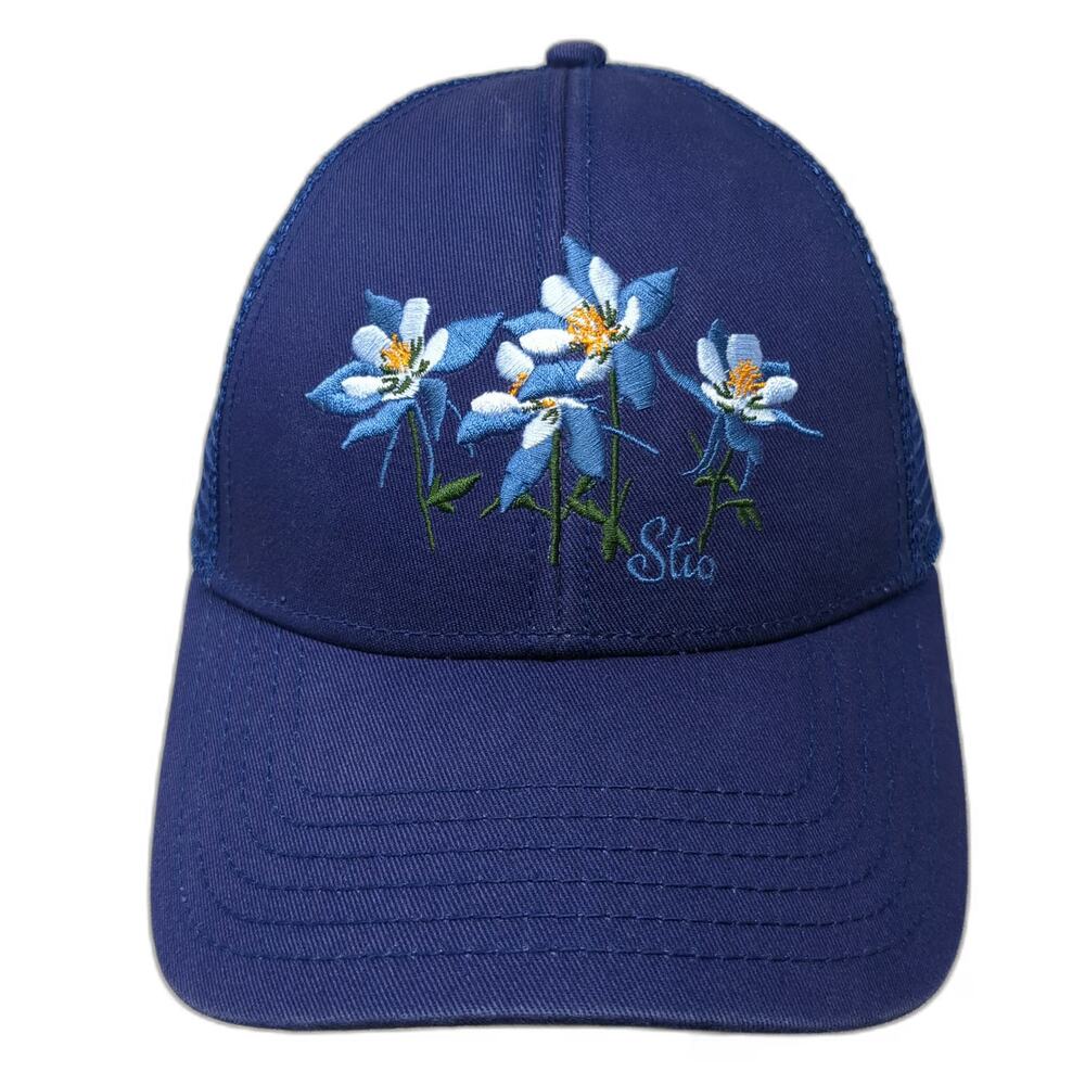 Stio Trucker Hat Blue One Size Embroidered Flowers Mesh Snapback Outdoor hat